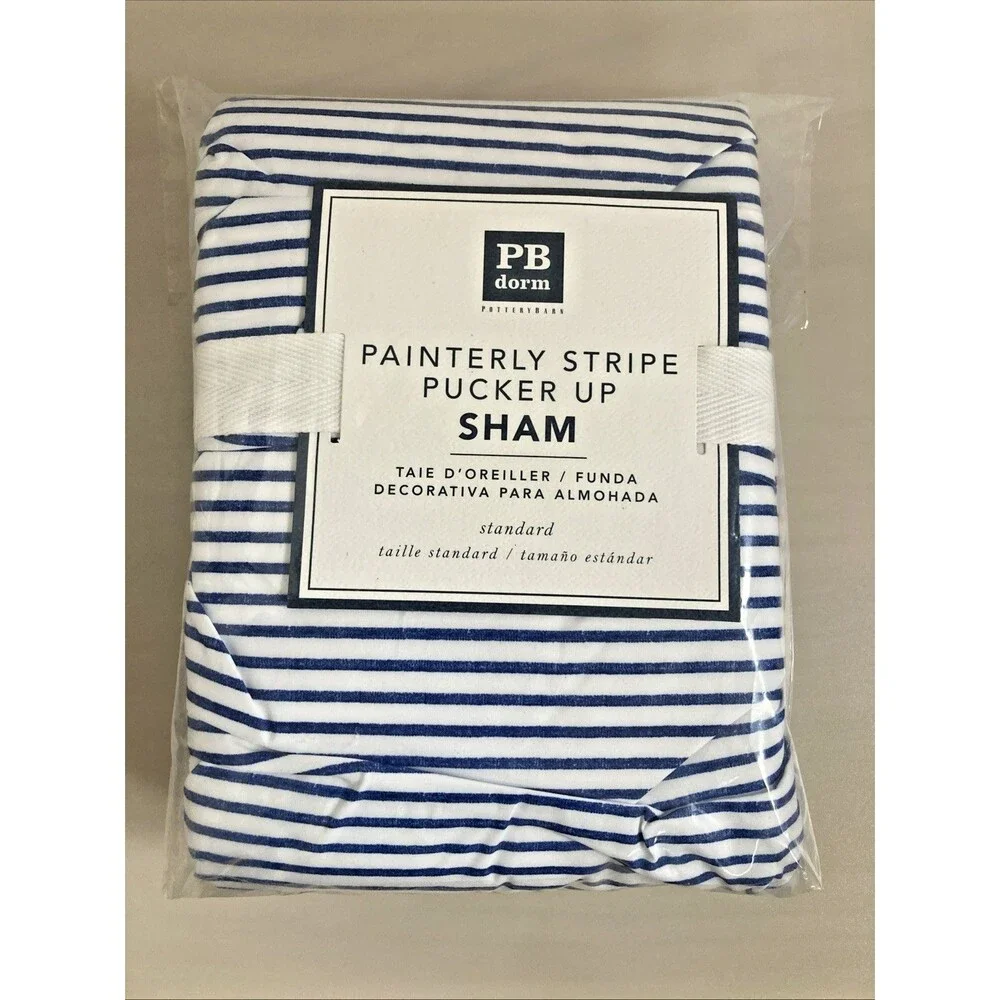 Pottery Barn Dorm Teen Painterly Stripe Pucker Up Sham Standard‎ Blue White